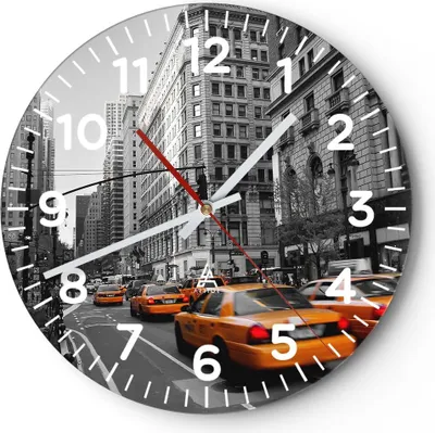Produktbild von Wanduhr - Rund - Glasuhr - Amerika New York City Straße - 40x40cm - Schleichendes Uhrwerk - Lautlos - zum Aufhängen bereit - Dekoration Modern - Wanddekoration aus Glas - C4AR40x40-0445