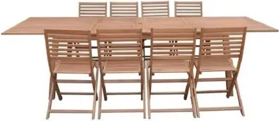 Produktbild von Garten-Essgruppe für 8 bis 12 Personen – Ausziehbarer Tisch 200/250/300 x 100 cm + 8 Stühle – Eukalyptusholz