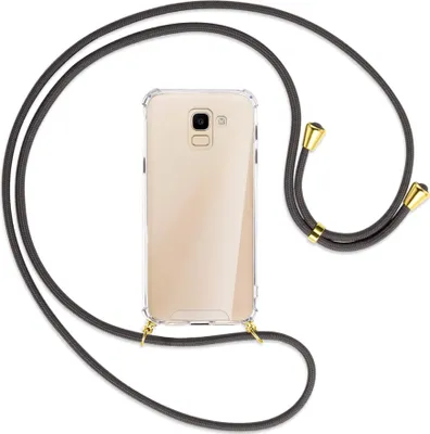 Produktbild von Handykette Backcover-Schutzhülle mit Band (Metall goldfarben) für Samsung Galaxy J6 2018 - dunkelgrau