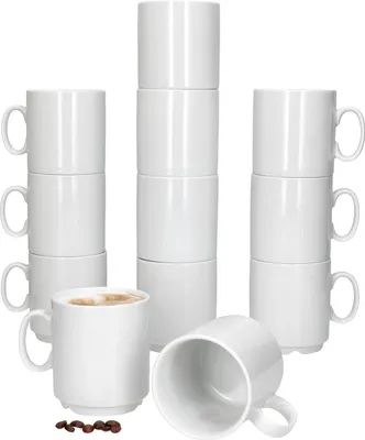 Produktbild von 12er Set Event Kaffeebecher 250ml weiß Porzellan-Tassen stapelbar