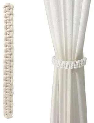 Produktbild von Set mit 4 geflochtenen Raffhaltern im Boho-Stil, handgefertigt, weiß