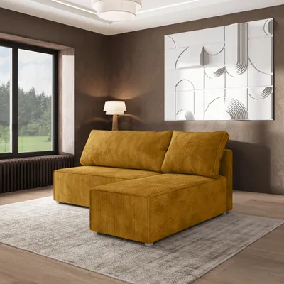 Produktbild von Masseno Ecksofa BRISO P mit Schlaffunktion L-Form, Sofa mit Bettkasten, Wohnzimmersofa, Couch, Soffa, Bettsofa, Couchgarnitur- Gelb, POSO 01