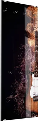 Produktbild von DEQORI Kleiderhaken aus Glas 50x125 cm 'Brennende E-Gitarre' Wand Garderobe Paneel Haken