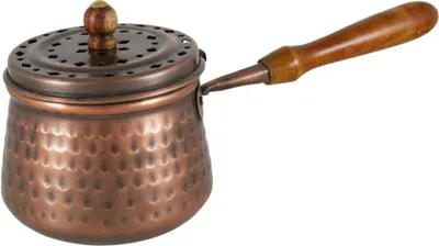 Produktbild von Ø 6cm Räucherpfanne Kupfer mit Holzgriff Weihrauchpfanne mit Deckel Antik 3291