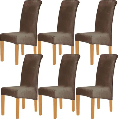 Produktbild von 6 Stück XL Velvet Stretch Esszimmerstuhl Hussen - Elasthan Plüsch Stuhlhussen Solide Großes Esszimmer Stuhl Protector Home Décor