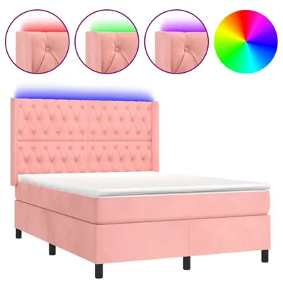 Produktbild von Boxspringbett mit Matratze & LED Rosa 140x200 cm Samt