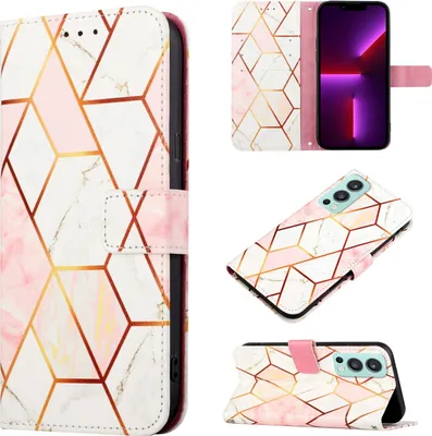 Produktbild von OnePlus Nord 2 5G Hülle, Marmor Motiv Kunstleder Tasche Wallet Kartenfächer mit Standfunktion Klapp Schutzhülle für OnePlus Nord 2 5G Roségold