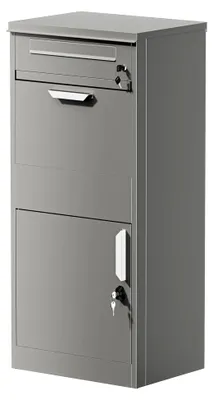 Produktbild von Paketkasten grau 500 x 370 x 1120 mm, Paketbox für Zuhause, Private Paketannahme für Pakete und Päckchen, Standbriefkasten aus Stahl