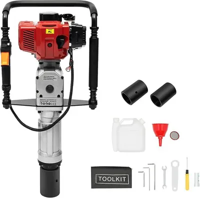 Produktbild von Pfahlramme Benzin 52CC 2 Takt Motor Erdbohrer Benzinmotor Zaunpfahlramme 1900W T/Y Pfostenramme Benzinpfahlramme Handramme mit 2/3 Pfostenantriebsköpfe (mit 2 Pfostenantriebsköpfe)