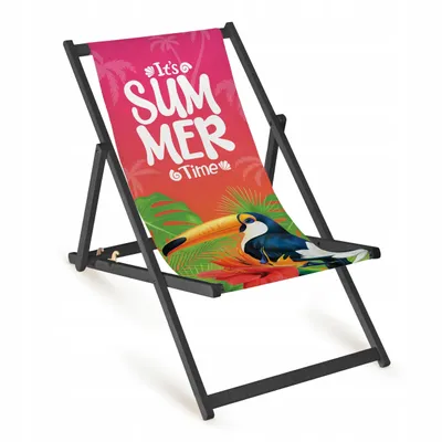 Obrázek produktu pro Dřevěné lehátko „It's Summer Time“ s celoplošným potiskem a černým rámem – zahradní lehátko, venkovní a balkonové