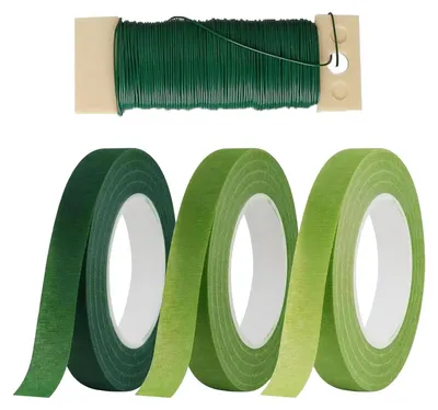 Blumenbänder-Set 3 Rollen + Blumendraht grün