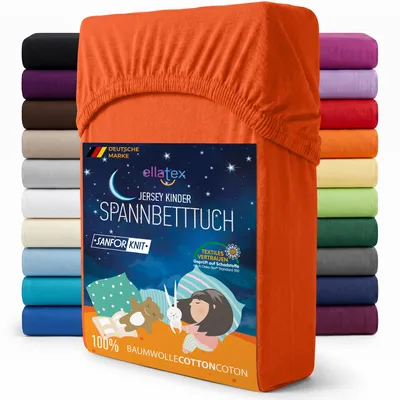 Produktbild von EllaTex Jersey Kinder Spannbettlaken 70x140 Baumwolle – weich & atmungsaktiv, Spannbetttuch für Babybett, in Farbe: Orange