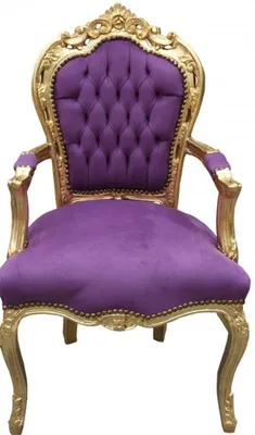 Produktbild von Casa Padrino Barock Esszimmer Stuhl mit Armlehnen Lila / Gold