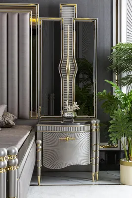 Produktbild von Nachttisch Grau Schlafzimmer Elegantes Modern Möbel Schön Nachttische Luxus Neu