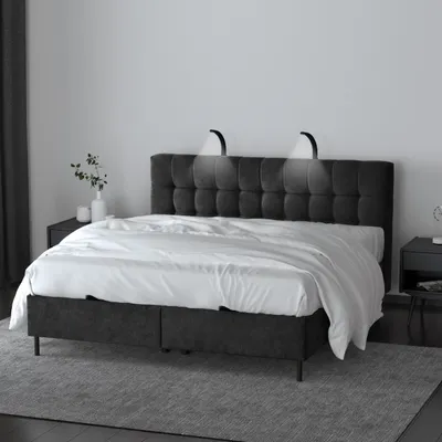 Produktbild von Boxspringbett Muna Doppelbett mit Pocketmatratze 17 cm Topper Bett mit Bettkasten Polsterbett aus velours, Große: 186 x 200 cm, Stoff: aston 18 - schwarz