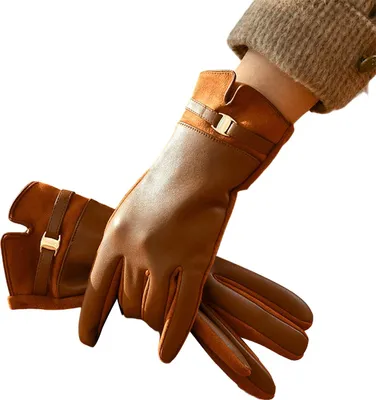 Produktbild von Damen Winter-Touchscreen-Handschuhe aus Wildleder und Kunstleder, flauschig gefüttert, warme Handschuhe zum Autofahren, Pendeln und für Treffen