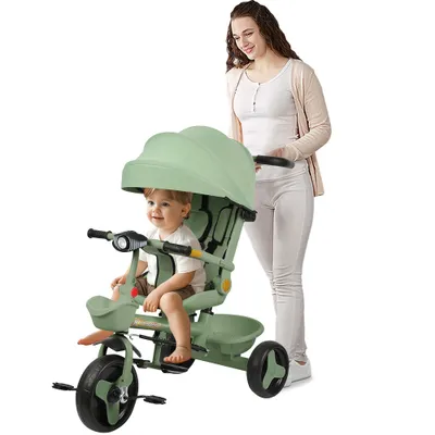 Produktbild von Kinderdreirad Baby-Dreirad Drehbarer Sitz Fahrrad Baby Kinderwagen ab 1 Jahr Grün