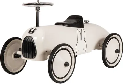 Produktbild von Retro-Rutschauto für Kleinkinder mit Richtungslenkrad, Laufauto im Vintage-Design aus Metall, Räder gummibereift, Sitz nach hinten verstellbar, bis max. 20 kg, weiß