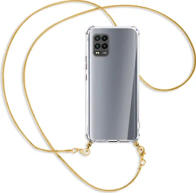 Produktbild von Handykette Backcover-Schutzhülle mit Band (Metall goldfarben) für Xiaomi Mi 10 Lite 5G (Zoom) - goldfarbene Kette Snake