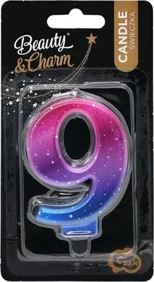 A number 9 birthday candle in its packaging.