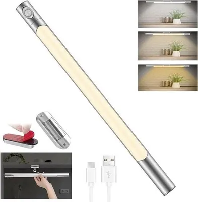 Image de Lampe LED 40 cm avec détecteur de mouvement, 3500 mAh – Lampe sous plan pour cuisine – Bande LED sans fil fonctionnant sur batterie – Fonction de recharge USB – Éclairage d'armoire – Éclairage d'escalier