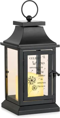 Image de Lanterne Romadedi Graflantaarn, résistante aux intempéries, cadeau de deuil, pour l'extérieur, noire, lanterne en métal avec bougies LED pour cimetière, condoléances, funérailles