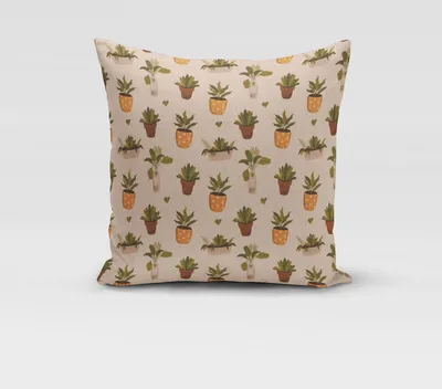 Produktbild von SCHÖNER LEBEN. Kissenhülle Blätter Pflanzen Vase Pflanztopf natur ge Größe 80x80cm (HxB) 80x80cm (HxB) Größe