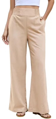 Immagine prodotto di Solidchoice - Pantaloni estivi da donna in lino, vita alta, color pesca
