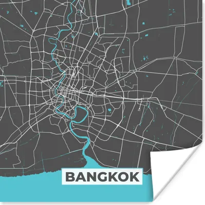 Produktbild von MuchoWow® Poster Bangkok - Blau - Karte - Stadtplan 100x100 cm - Babyzimmer
