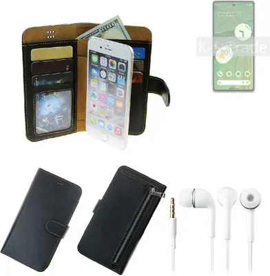Produktbild von TOP SET Handy Hülle Schutz Hülle kompatibel mit Google Pixel 7  schwarz aus Kunstleder + Kopfhörer Smartphone Tasche vollwertige Geldbörse