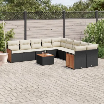 Produktbild von Design 11-tlg. Garten-Sofagarnitur mit Kissen Schwarz Poly Rattan, Gartenmöbel-Sets 2024 Neu