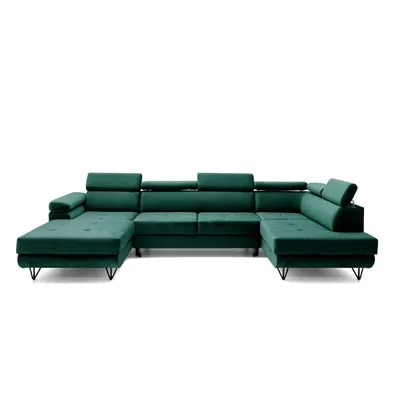 Produktbild von MUFFO Ecksofa U-Form JUNIOR U Rechts mit Schlaffunktion 128x254 Velours Dunkelgrün