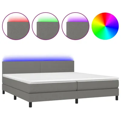 Image de vidaXL Lit boxspring avec matelas & LED gris foncé 200x200 cm Tissu