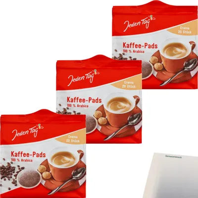 Produktbild von Jeden Tag Kaffeepads Crema 20 Portionen 3er Pack (3x140g Packung) + usy Block