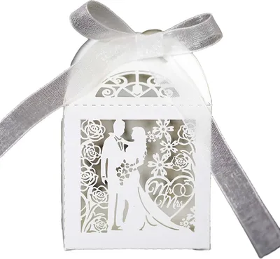 Produktbild von 50pcs Hochzeit Paar Süßigkeiten Boxen, Laser Cut Hochzeit Party Favor Box Süßigkeiten Tasche Schokolade Geschenk-Boxen