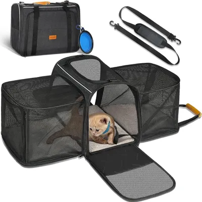 Produktbild von Transportbox für Haustiere – Reisekorb für Katzen – Sicheres Reisen – Erweiterbares Design – 45x36x30 cm – Grau