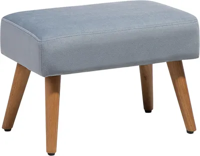 Image de Tabouret moderne et élégant en velours gris avec pieds en bois – Takoma