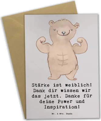 Produktbild von Mr. & Mrs. Panda Klappkarte Bodybuilding Trainerin - Grau Pastell - Geschenk, Danke für deine Power, valentinstagskarte, hochzeitskarten, einladungskarten, osterkarten