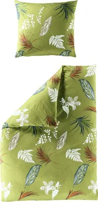 Produktbild von JACK by Bierbaum Mako Satin Bettwäsche 135x200cm 2 tlg. Blätter Farn Grün Braun Offwhite