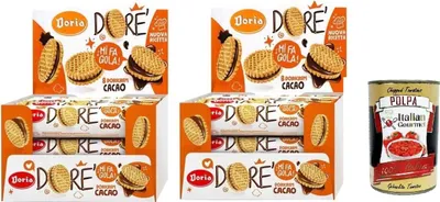Produktbild von Doria Dore' Biscotti Frollini con Ripieno al Cacao, Mürbeteig Kekse mit Kakaofüllung, Multipack 2x BOX 20x 75g + Italian Gourmet polpa 400g
