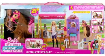 Image de Barbie métier : le grand centre équestre + 1 cheval + 26 accessoires + 1 poupée mannequin - mattel - hxj44
