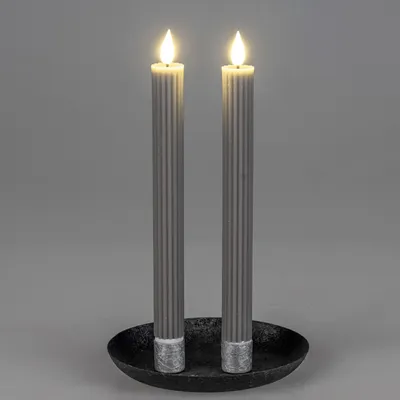 Produktbild von Spitzkerzen, Stabkerzen STREIFEN 2er Pack H. 21cm grau mit Timer Formano