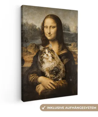 Zdjęcie produktu dla MuchoWow® - Obraz na płótnie - Mona Lisa - Kot - Leonardo da Vinci - Vintage - Dzieło sztuki - Starzy mistrzowie - Malarstwo, obraz na ścianę, dekoracja ścienna obrazy salon, 80x120cm