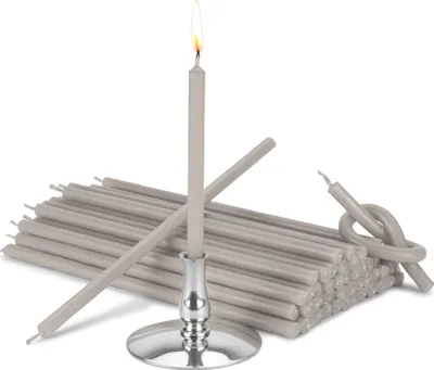 Produktbild von Kerzenhalter mit 200g Stabkerzen grau Tropf- Rußfrei L 16cm Paraffinwachs 40020