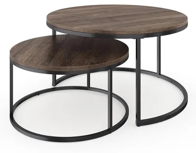 Immagine prodotto di Set di tavolini da salotto – Set di 2 tavolini rotondi – Metallo e aspetto legno – Stile retrò