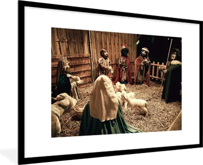 Produktbild von MuchoWow® MuchoWow® Gerahmtes Poster Weihnachten - Krippe 90x60 cm - Poster mit zchwarzem Bilderrahmen - Wanddekoration - Fotos