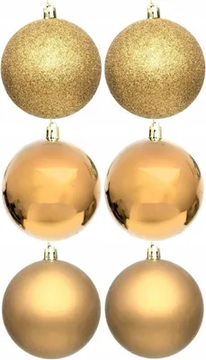 Imagen del producto de Adornos navideños de plástico resistentes a roturas – 6 unidades, diámetro de 80 mm, color dorado