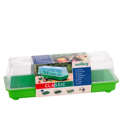 A product shot of a Romberg CLASSIC greenhouse on a white background.