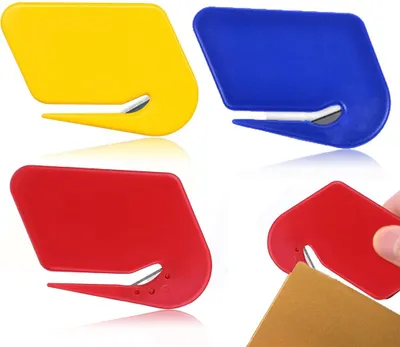 Immagine prodotto di Set di tagliacarte - taglierina efficiente - 3 pezzi - rosso, giallo, blu - plastica