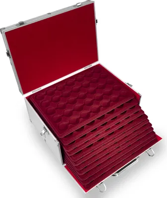 Produktbild von MC.Sammler Alu Münzenkoffer Münzkoffer inkl 11 Münztableaus für 385 Stk 10 | 20 | 25 Euro | 10 DM Münzen in Kapseln bis 37,7mm (ohne Münzkapseln)